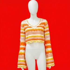 Altar'd State Vibrant Striped Cropped Sweat Size Small